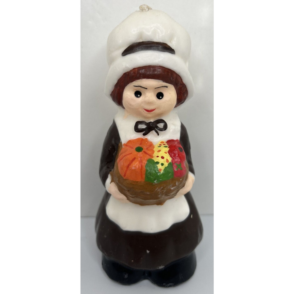 Vintage Pilgrim Woman Thanksgiving Candle 5.5" SKU H207